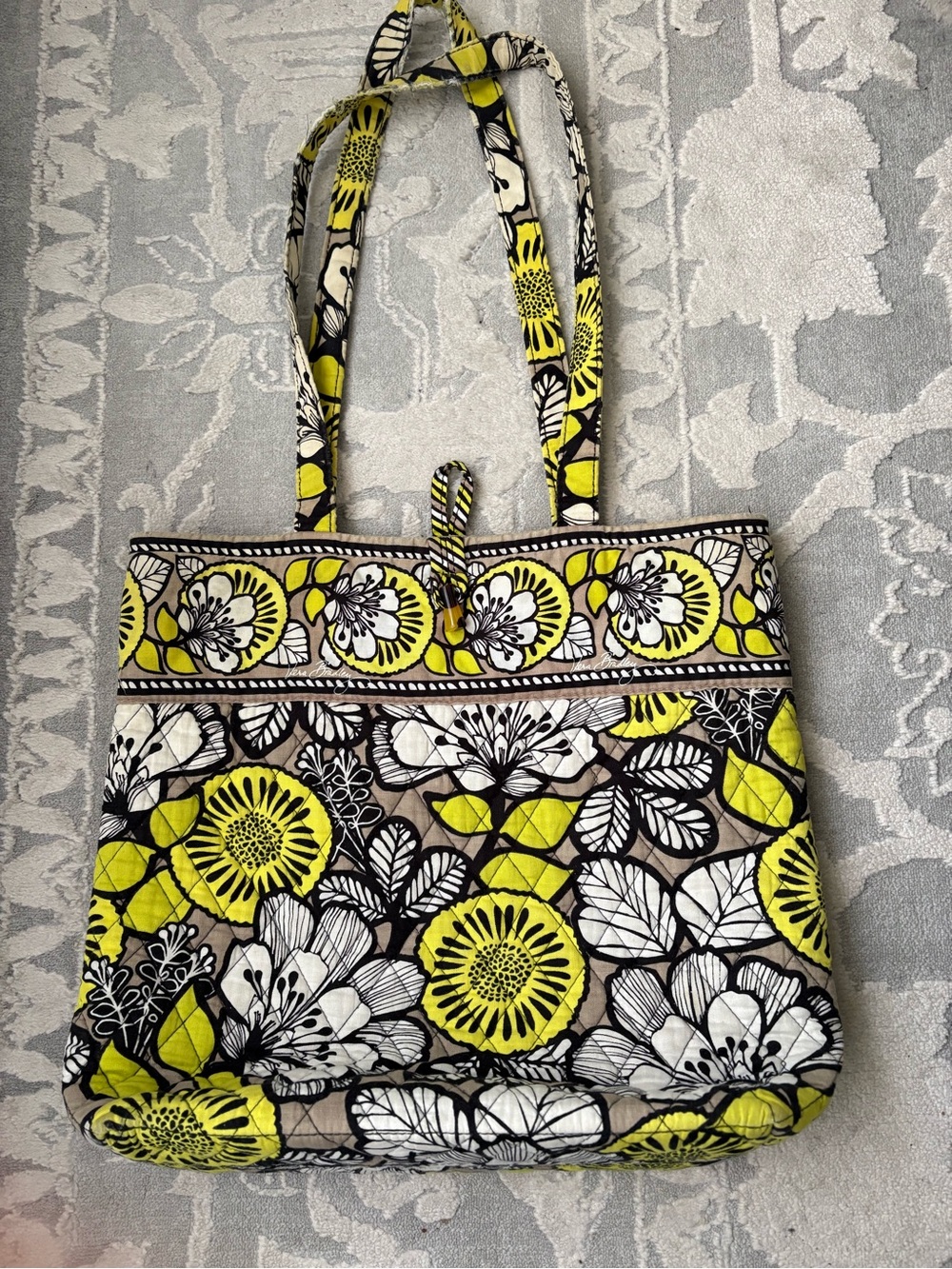 Vera Bradley Yellow, White and Black Floral Quilted Tote